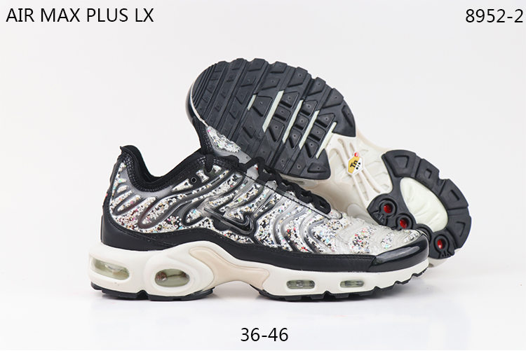 Women Nike Air Max Plus LX Black White Shoes - Click Image to Close